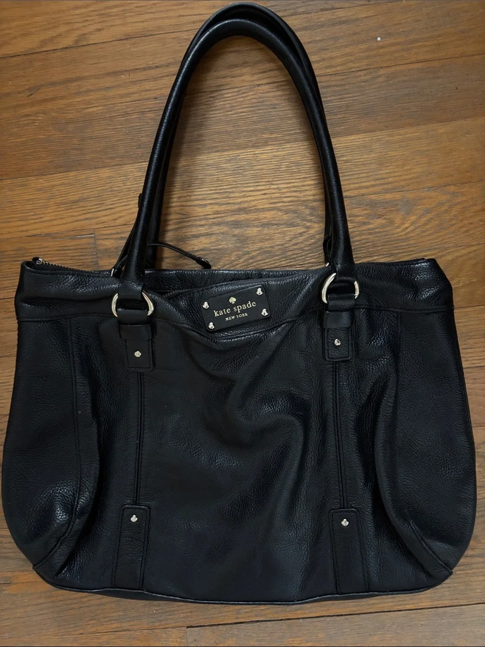 kate spade Black Pebble Leather Tote with Gold Accents